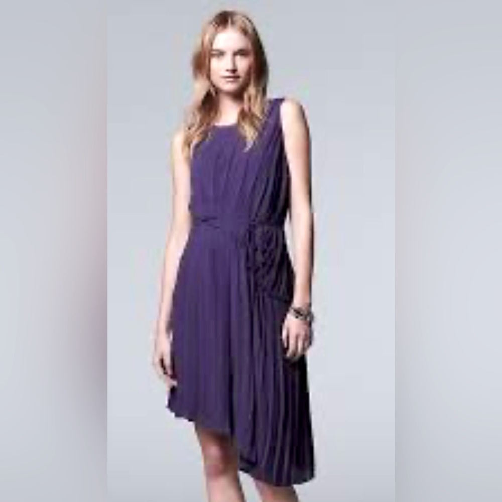 Simply Vera Vera Wang Sleeveless Purple Pleated Asymmetrical Shift Dress